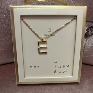 a new day Gold Initial E Pendant Necklace with Crystal Accent